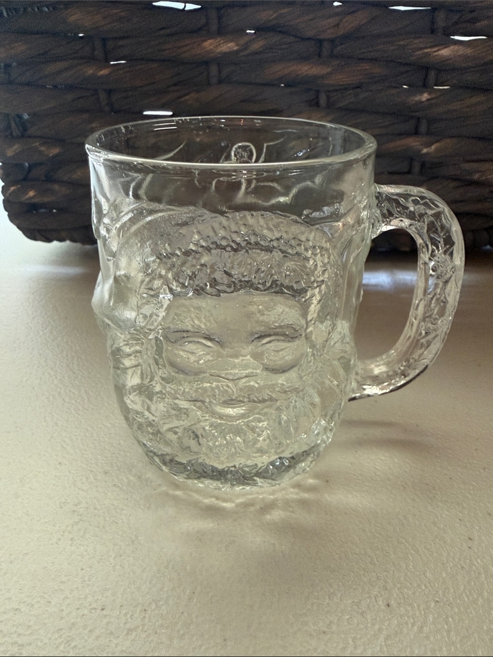 Vintage Luminarc 1980s Clear Glass Santa Face Mug - Festive Holiday Drinkware